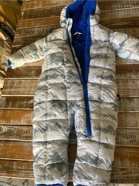 Spyder Gray Mountain-Print Kids One-Piece Snowsuit with Blue Lining